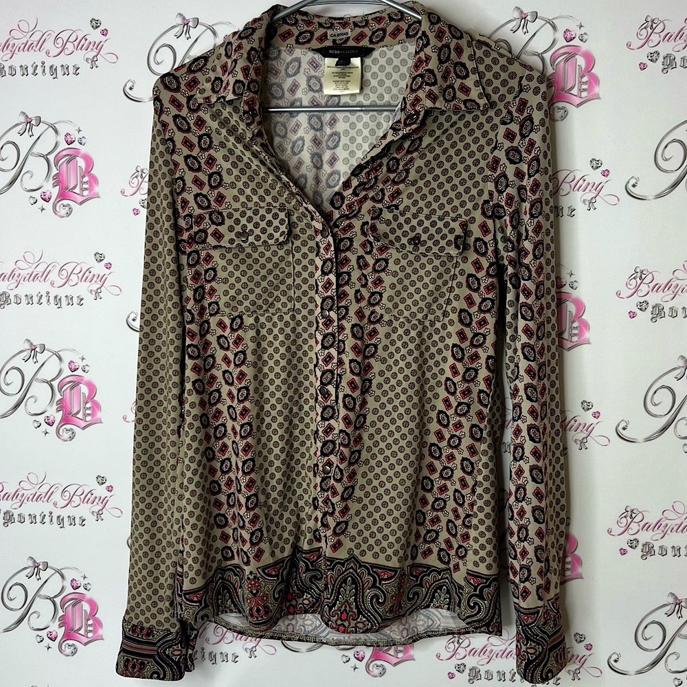 Bcbgmaxazria button up shirt boho Chic Paisley Button-Down Shirt